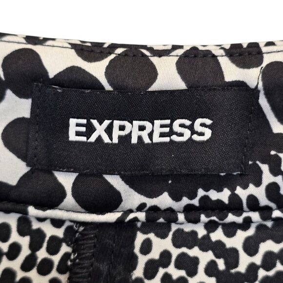 Express Women's 0 Black and White Abstract Print Dressy Satin Shorts - Picture 13 of 16